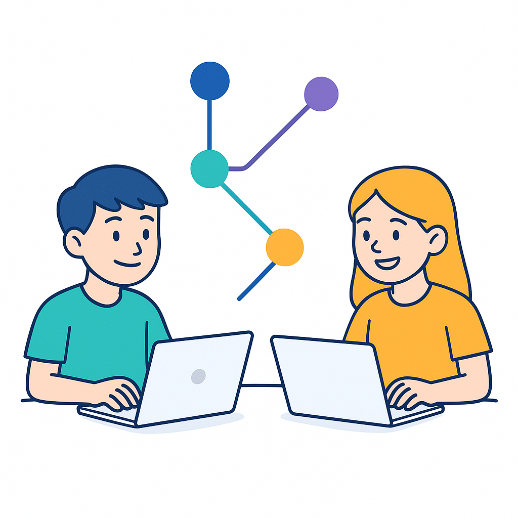 Two students collaborating with branching diagram